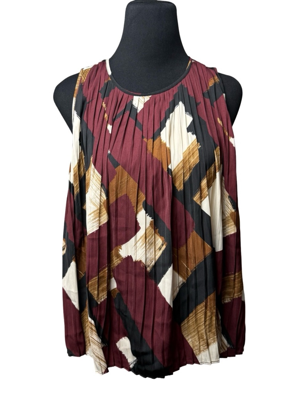 Banana Republic Womens Career Sleeveless Blouse Top Brown Burgundy Pleated Flowy